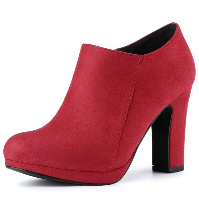 Unique Bargains Women's Solid Color Rounded Toe Block Heel Ankle Booties