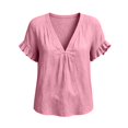 thumbnail image 7 of Women's Relaxed Fit V-Neck Short Sleeve Linen Blouse Casual Summer Top, 7 of 7