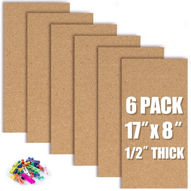 Tablón de anuncios AKTOP de corcho, 43 x 20 cm, paquete de 6 con clips