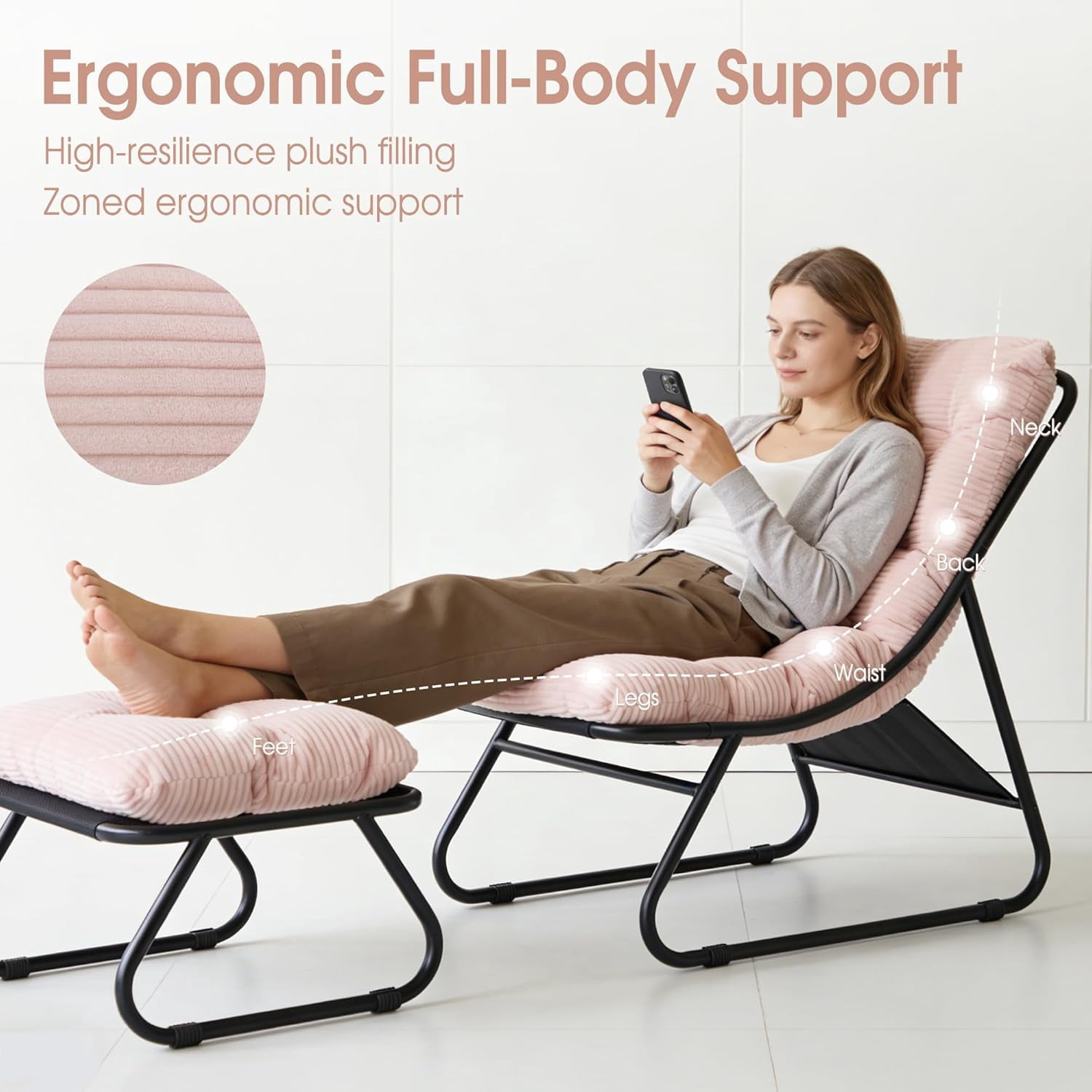 MOONMISS Lounge Chair with Ottoman ,Accent Chair with Plush Cushion and Footstool for Living Room,Pink