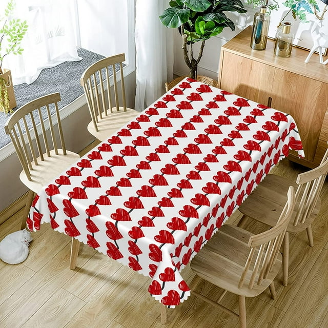 Valentines''s Day Rectangle Tablecloth 60x84inch Love Red Heart Polyester Waterproof Table Cloth Outdoor Table Cover for Dining Table Buffet Parties and Camping, Red