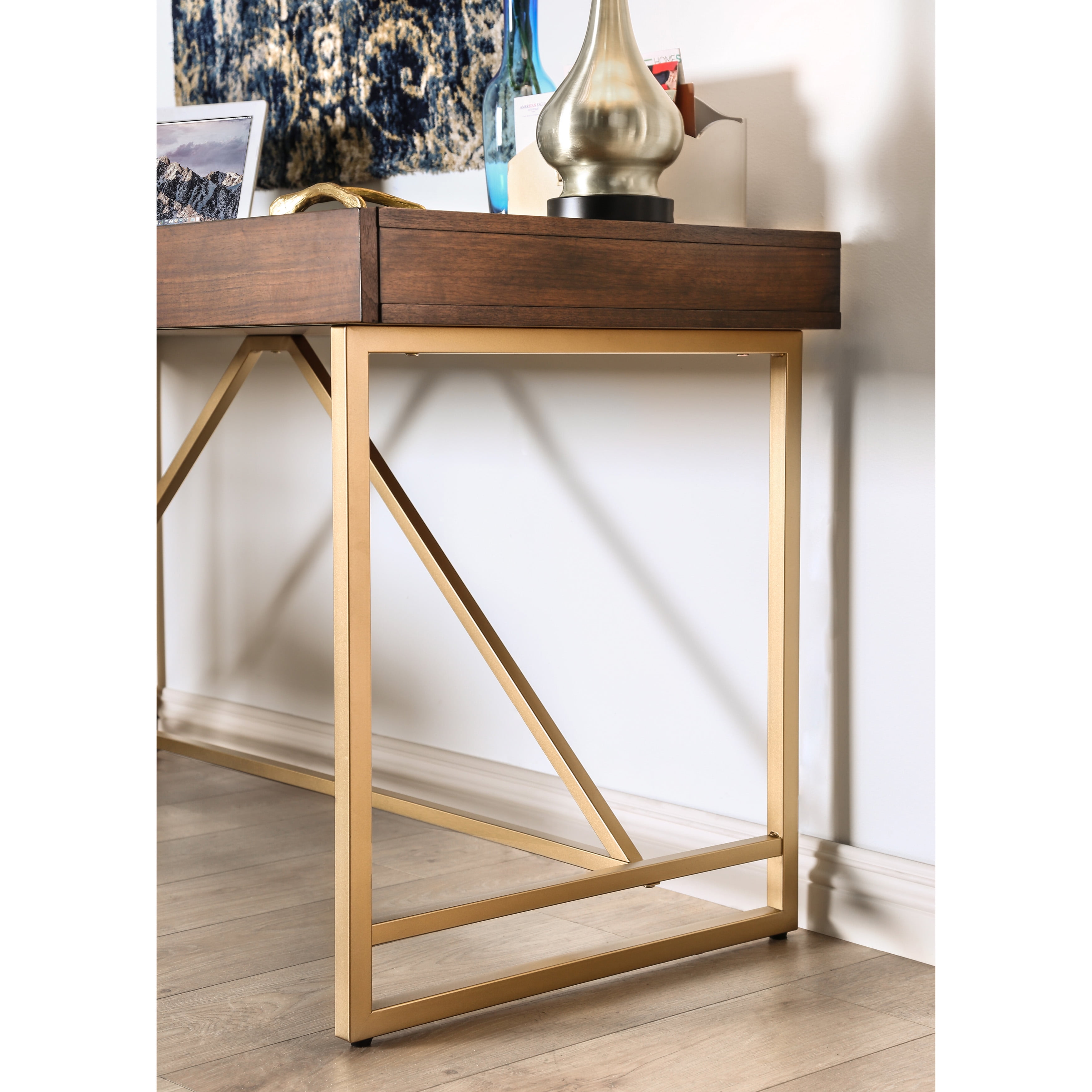 Furniture of America Maurice Contemporary Home Office 3-Drawer Desk in Light Walnut Wood Finish