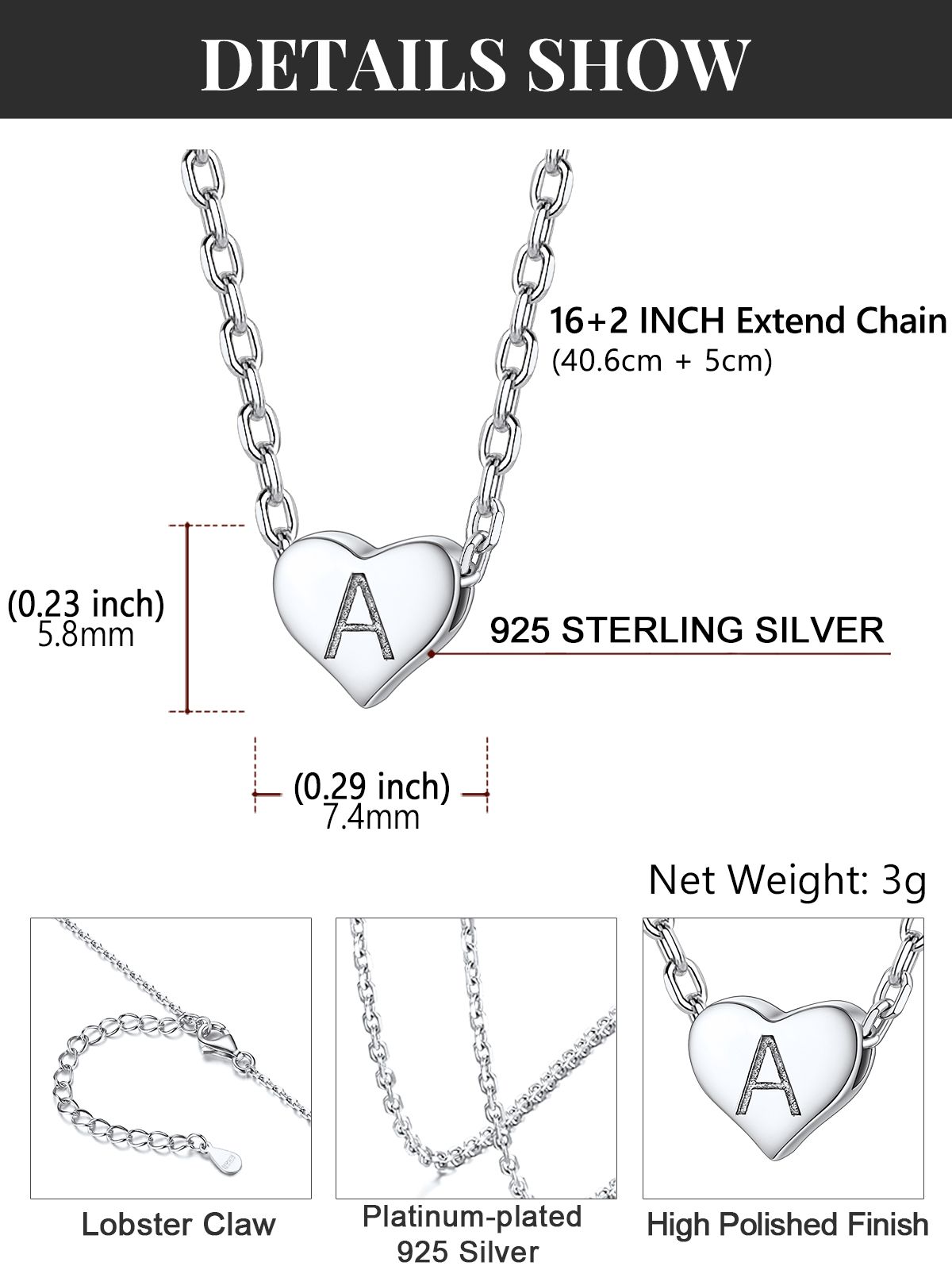 Silvora Initial Heart Pendant Sterling Silver Necklace photo 7