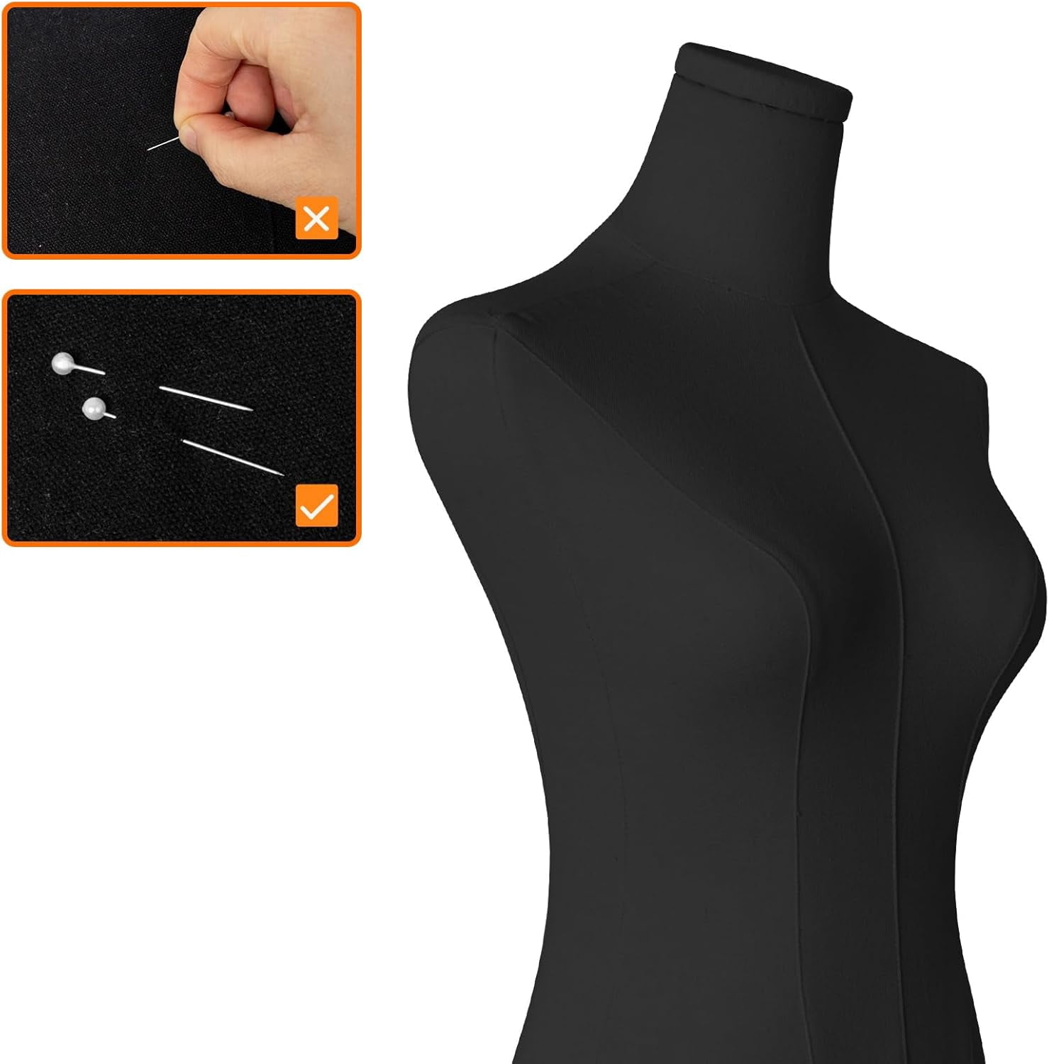 FreeLung Female Mannequin Torso Women Dress Forms, Adjustable Height 50”-70”, Black