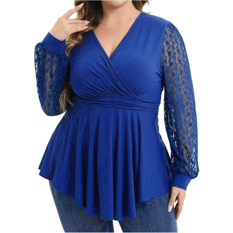 JWD Plus Size Tops For Women Summer Blouse Waffle Knit Short Lace Sleeve  Shirts Plus Size Womens Clothes