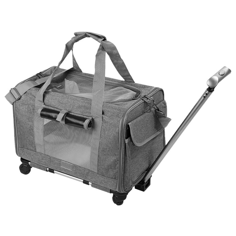 VEVOR Cat Carrier with Wheels, Airline Approved Rolling Pet Carrier with Telescopic Handle and Shoulder Strap, Dog Carrier