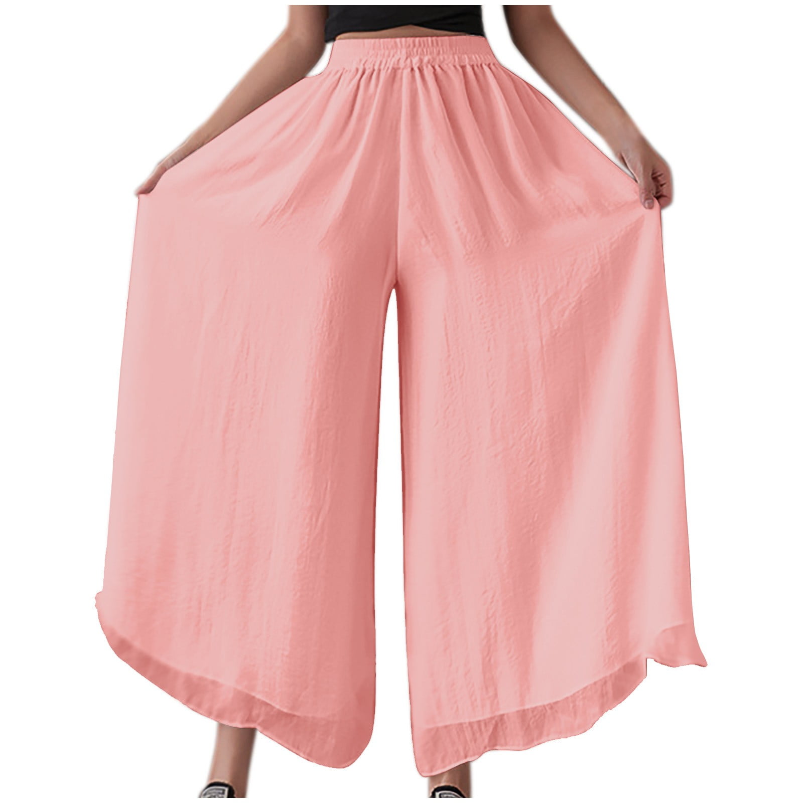 zbxnLI Women's Chiffon Wide Leg Pants Elastic High Waist