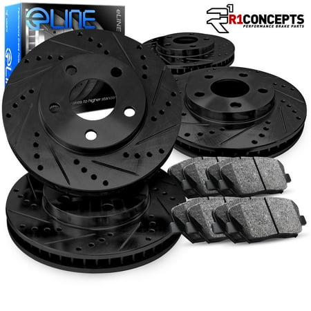 [COMPLETE KIT] Black Drilled Slotted Brake Rotors & Ceramic Pads CBC.4416002