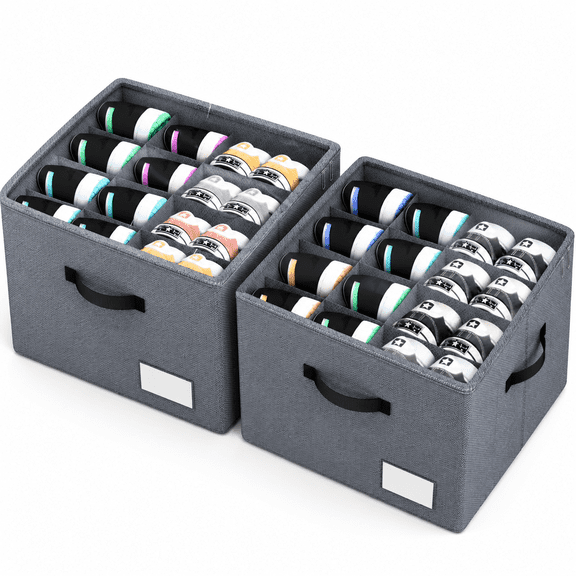 INSMART 2-Pack Shoe Storage Boxes, 12-Slot Closet Organizer, Foldable Dustproof & Waterproof Bins with Clear Top & Reinforced Handles, Fits 16-24 Pairs, Gray