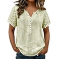 thumbnail image 6 of hoksml Women's Striped Blouse, V Neck Henley Short Sleeve Shirt, Casual Loose Fit Daily Office Wear Top, 6 of 9