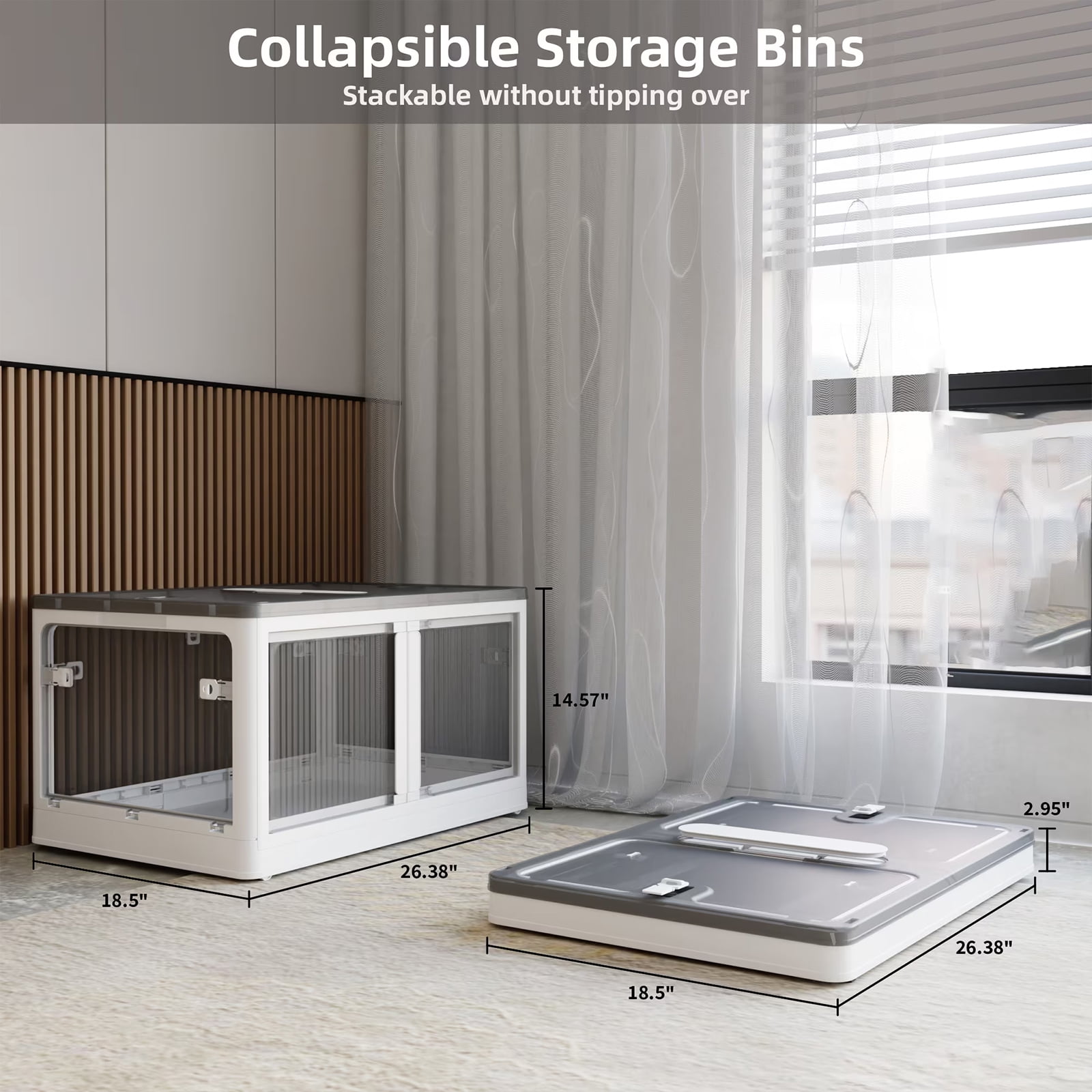 384QTPlastic Storage Bins with Lids, 3 Pack Stackable Collapsible Storage Bins for Closet Organizers and Storage, Folding Storage Container Open Front Cabinets with Doors and Wheels, White