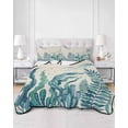 thumbnail image 2 of Quilts Twin Size Bedding Set, Turquoise Jellyfish Coastal Lightweight Quilted Comforter, Summer Ocean Seaweed Rustic Soft Reversible Bedspread Coverlet with Pillow Covers for All Season, 68" x 86", 2 of 7