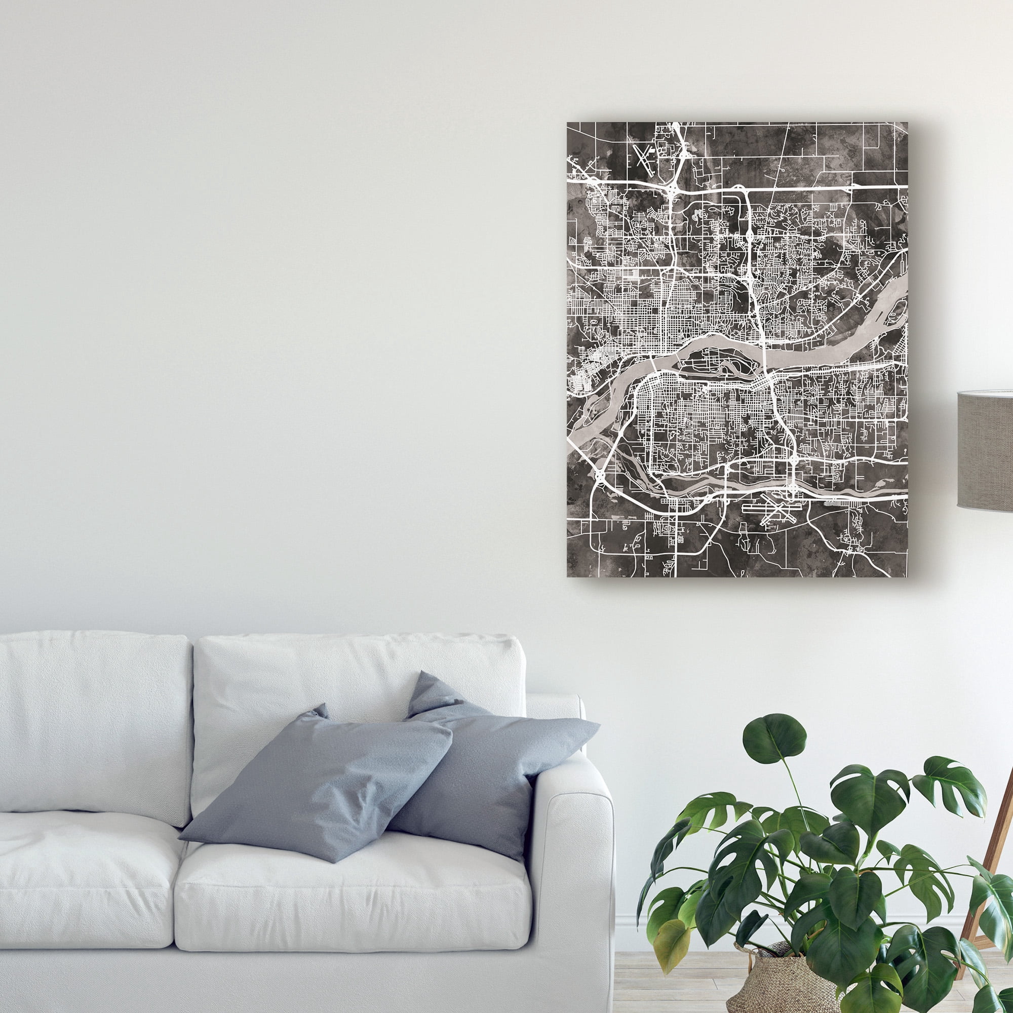 Trademark Fine Art 'Quad Cities Street Map Black' Canvas Art by Michael Tompsett