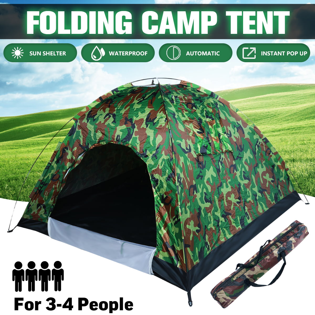 Sairis Single Layer 2 People Waterproof Camouflage Camping Hiking Tent Lightweight Outdoor Beach Travel Picnic Fishing Tent-camouflage 