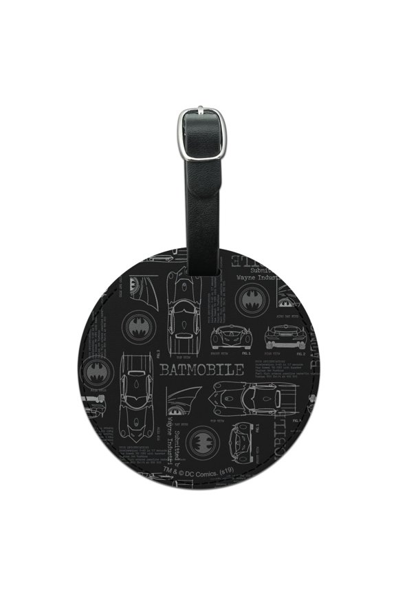 Batman Batmobile Blueprint Pattern Round Leather Luggage Card Suitcase Carry-On ID Tag