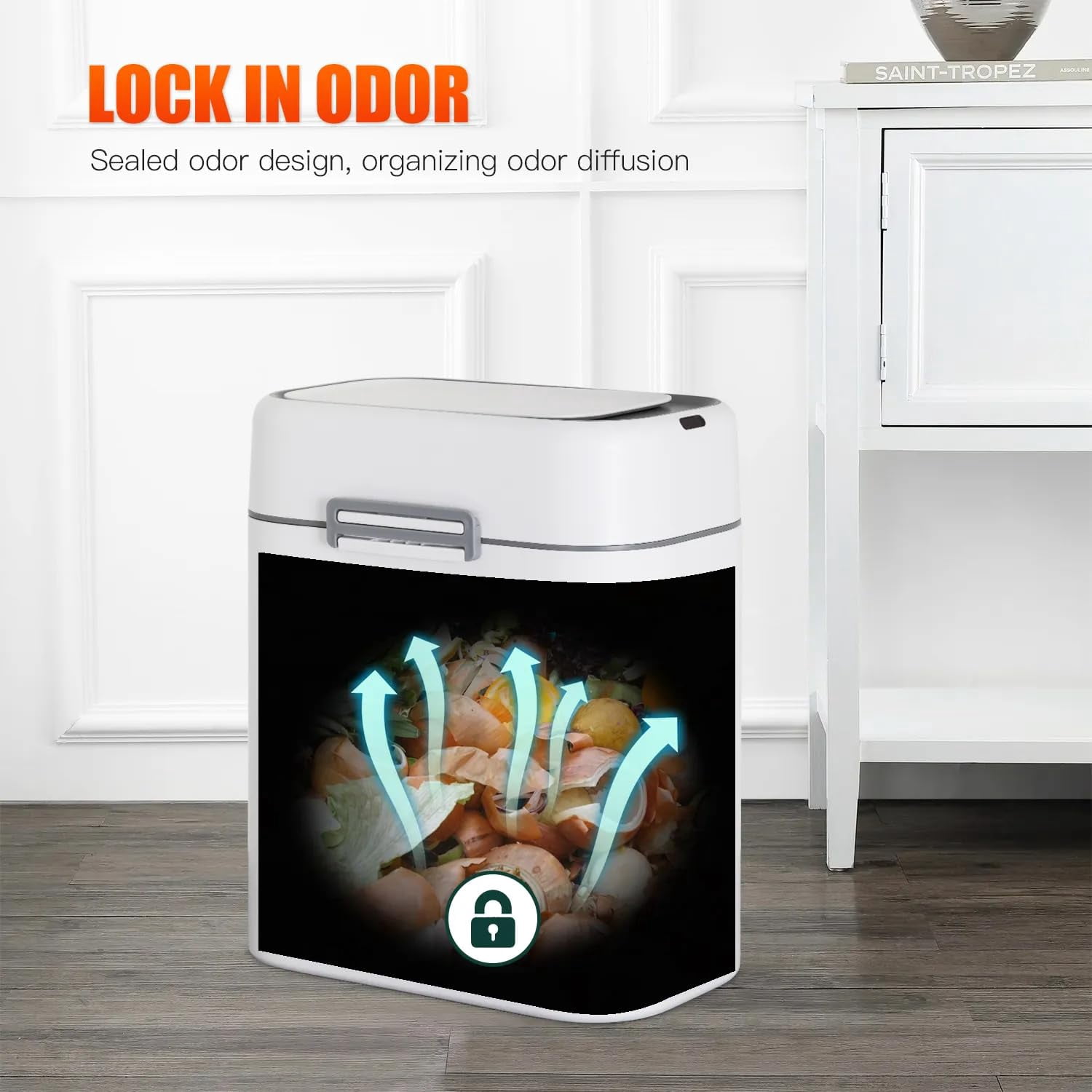 2.2 Gallon Automatic Trash Can with Lid, Touchless Bathroom Small Mini Trash Can Touchless Garbage Can Smart Motion Sensor for Office Bedroom, Kitchen, White(Pack of 2)