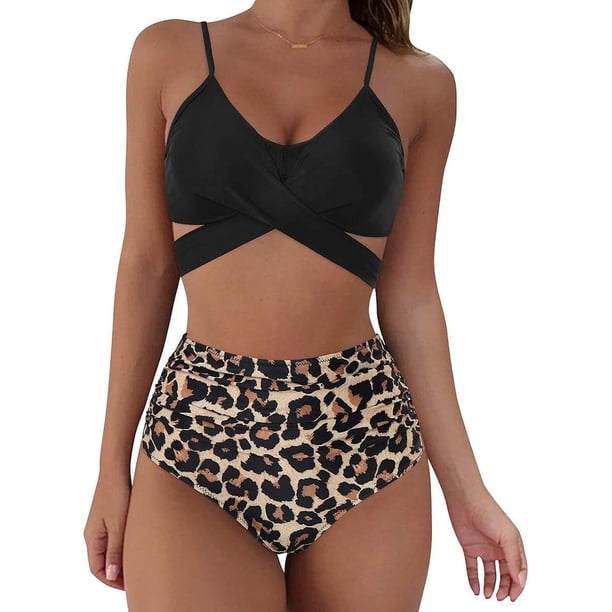 Conjunto de bikini cruzado para mujer, push up, cintura alta, trajes de baño de 2 piezas