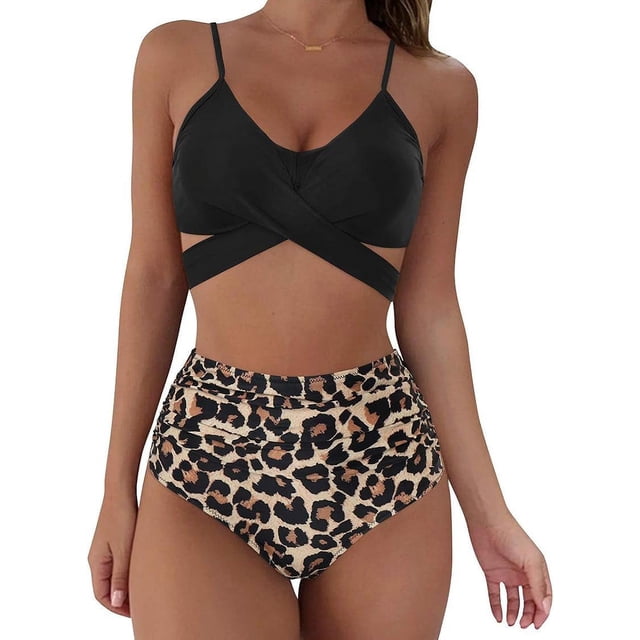 Conjunto de bikini cruzado para mujer, push up, cintura alta, trajes de baño de 2 piezas