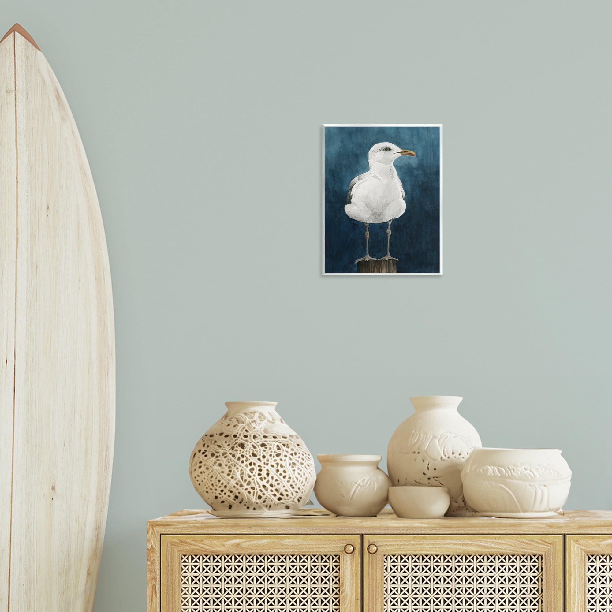 Stupell Industries Seagull Perched over Blue Animals Painting Unframed Art Print Wall Art, 11 x 14