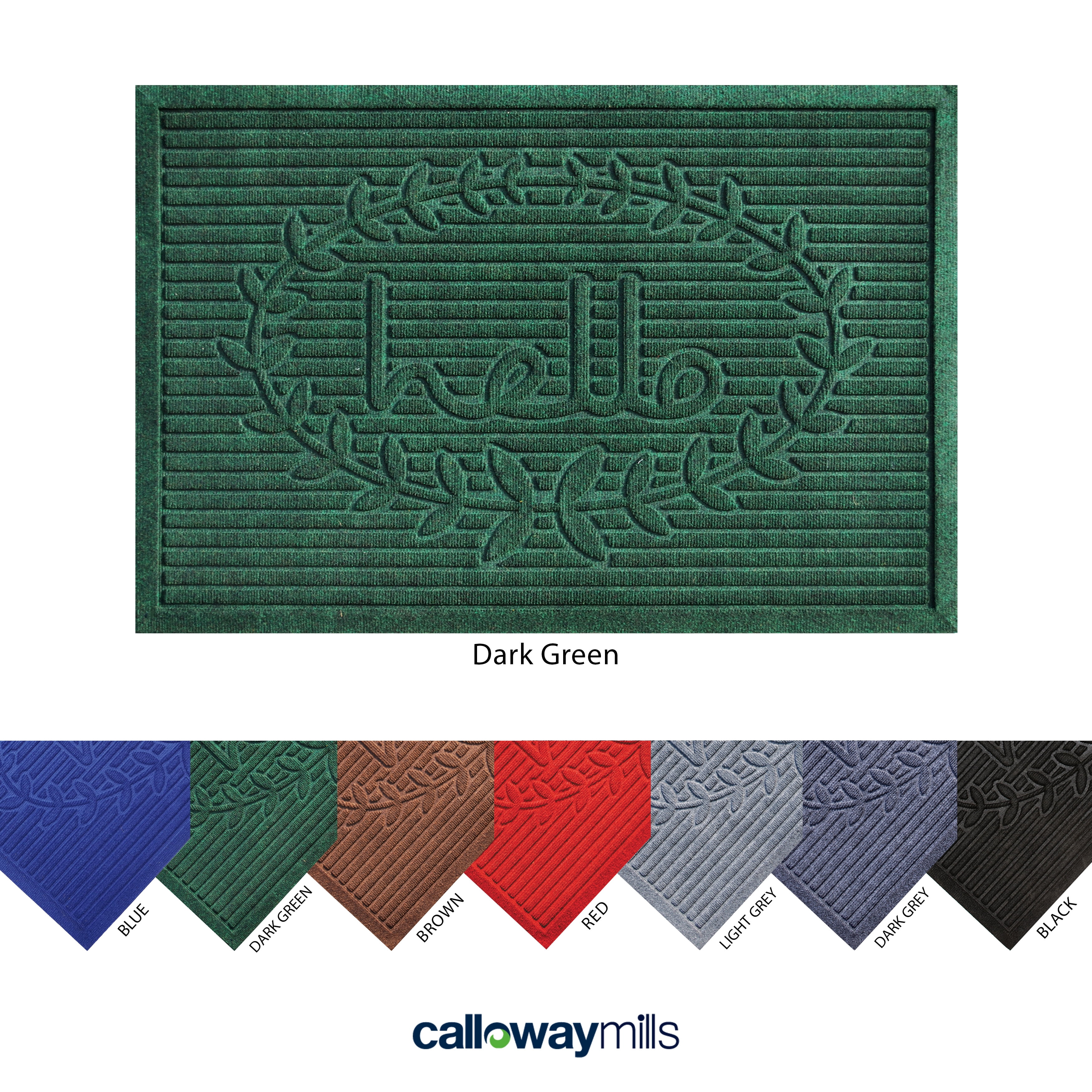 Calloway Mills 103152436 Poly Hello Indoor/Outdoor Mat, 24" x 36", Dark Green