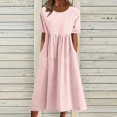 thumbnail image 1 of Lindbes 2024 Été Nouveau P-2TG Vintage Coton Lin Robe Femme Décontractée Ample Col Rond Manches Courtes Mode Maxi Robes Vestidos Mujer, 1 of 7