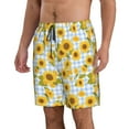 thumbnail image 2 of Salouo Blue White Plaid Sunflower Pattern Swim Trunks for Men,Men's Hawaiian Bathing Suit Swimsuits Quick Dry Swimming Board Shorts Beach Shorts with Pockets-Large, 2 of 6