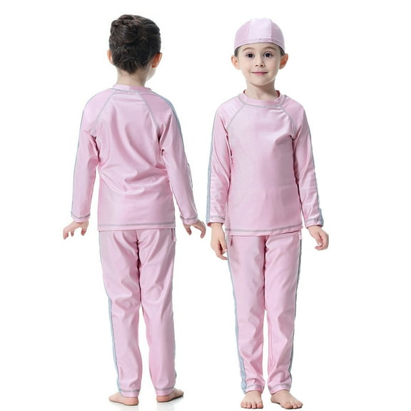 MXIEZI Little Girls Swimsuits 3Pcs Set 1-14 Years Kids Swimwear Pant Set Teen Printing Bathing Suit Long Sleeve Bikini with Hat Set