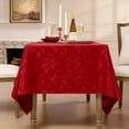 thumbnail image 6 of Romanstile Christmas Rectangle Tablecloth, Jacquard Waterproof Damask Floral Polyester Table Cloth, Waterproof Wipeable Table Cover for Dining, Holiday, Party Decor (Red, 60 x 84 Inch), 6 of 8