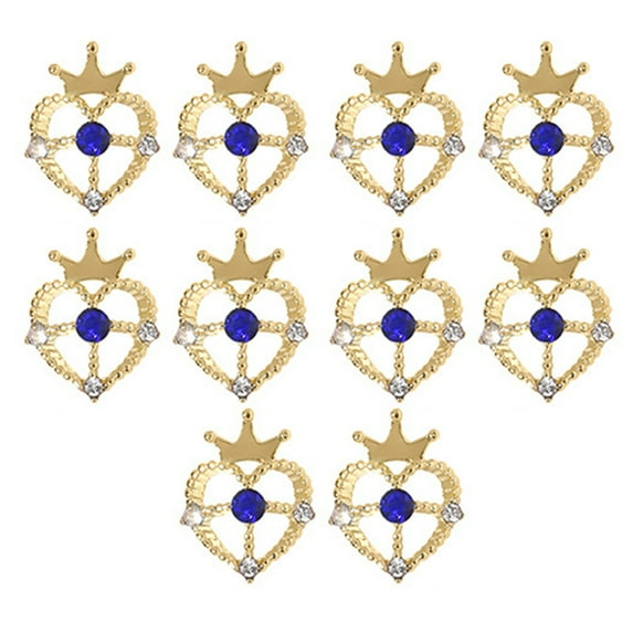 huanledash 10Pcs Nail Art Rhinestone Shining Manicure Decoration DIY Diverse Styles 3D Crown Heart Nail Charm Nail Salon Accessories