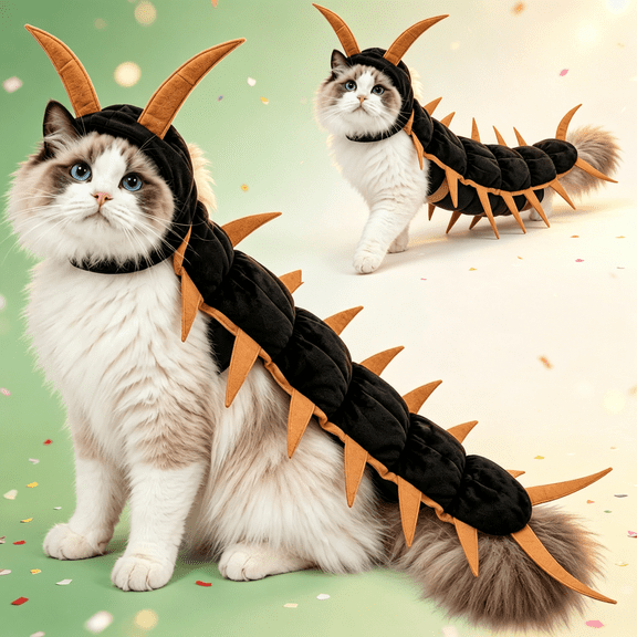 Funny Cat Centipede Costume Halloween Outfit,Plush Caterpillar Pet Costume with Adjustable 4 Point Fit,50 Inch Long Design for Cats of All Sizes