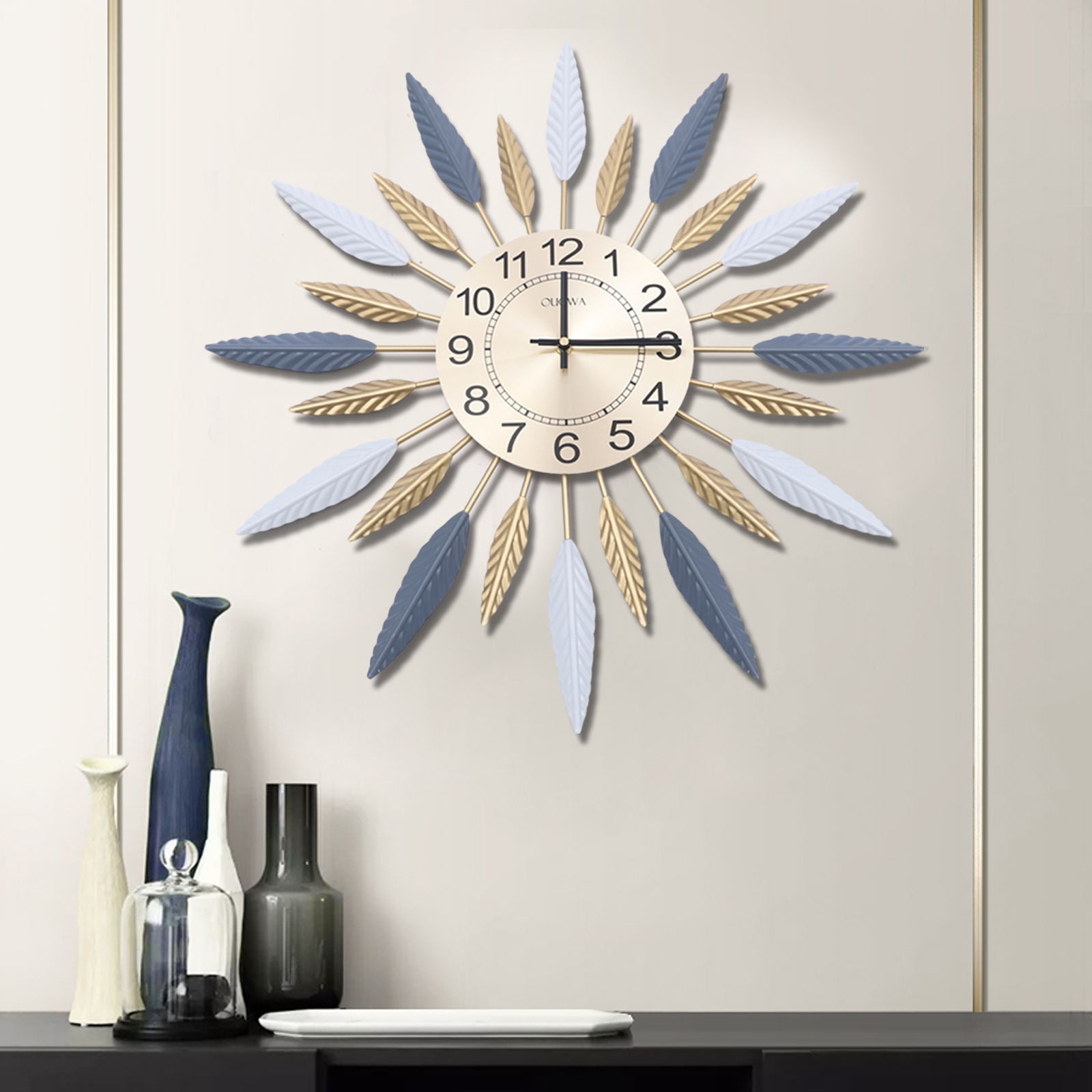 Wuzstar 23" Large Silent Wall Clock 3D Sunburst Design Art Clock for