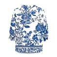thumbnail image 4 of YUGYXL Womens Tops Casual Tropical Flower Blouses Ruffle Sleeve V Neck 3/4 Length Sleeve Womens Tops Shirts Sky Blue M, 4 of 5