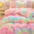 thumbnail image 4 of URBONUR 3Pcs Pink Rainbow Girls Comforter Set Queen Faux Fur Fluffy Bedding Set Plush Bed Set(1 Fluffy Comforter + 2 Pillowcases), 4 of 9