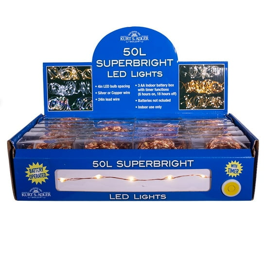 Kurt S. Adler 50-Light Battery-Operated Warm White Superbright LED Light Set