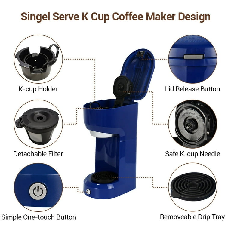 Superjoe Single Serve Coffee Maker for Pods and Ground Coffee, 6-14OZ  Reservoir One-Touch Control Button Coffee Machine,Black 