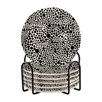 6 Pcs Black Dots on White Drink Coasters with Holder Absorbent Coaster Sets Cup Heat-Resistant Hot Pads Mats for Bar Table Protection