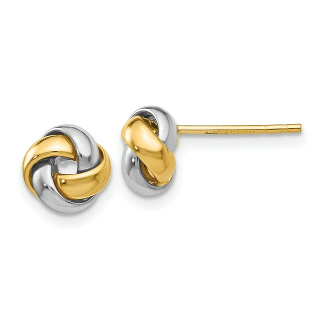 14k Yellow and White Gold Two-tone Knot Post Earrings Length 8mm