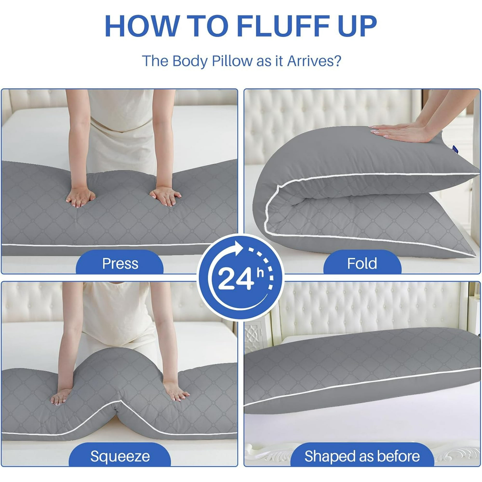 Galenzoov 20x54 Long Body Pillow for Adults - Firm Body Pillow Insert with Shredded White Memory Foam, Soft Support for Side Sleeping, Pregnant Women, Washable Grey