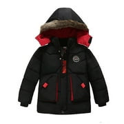 PEZHADA Kids Boys Baby Solid Winter Hooded Down Coat Jacket Outwear Padded Clothes Black