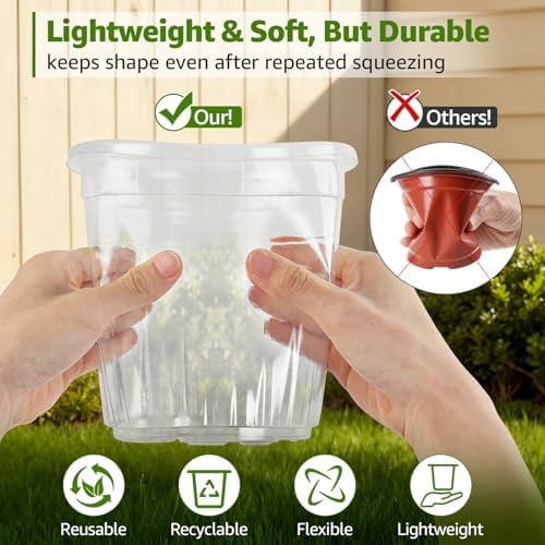 Clear Nursery Pots with Drainage Holes, 7/5/4 Inch Reinforced Transparent Plastic Seed Starter Pots, for Indoor Outdoor Gardening Seedling Planter, 30 Pack