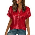 thumbnail image 1 of Manga Corta Fuera Del Hombro Tops para las Mujeres Brillante Color Sólido, un Hombro Empalmado Blusa para la Fiesta Diaria, 1 of 8