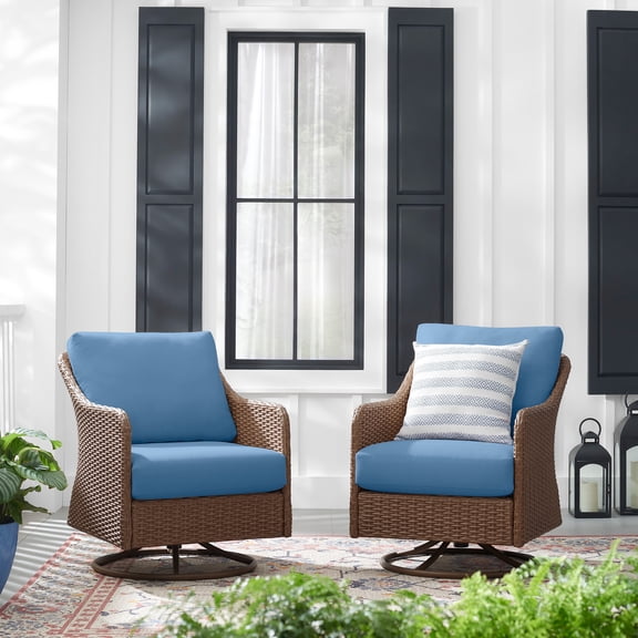Mainstays Chelsea 2 Pieces Outdoor Patio Swivel Rocker with Blue Cushions