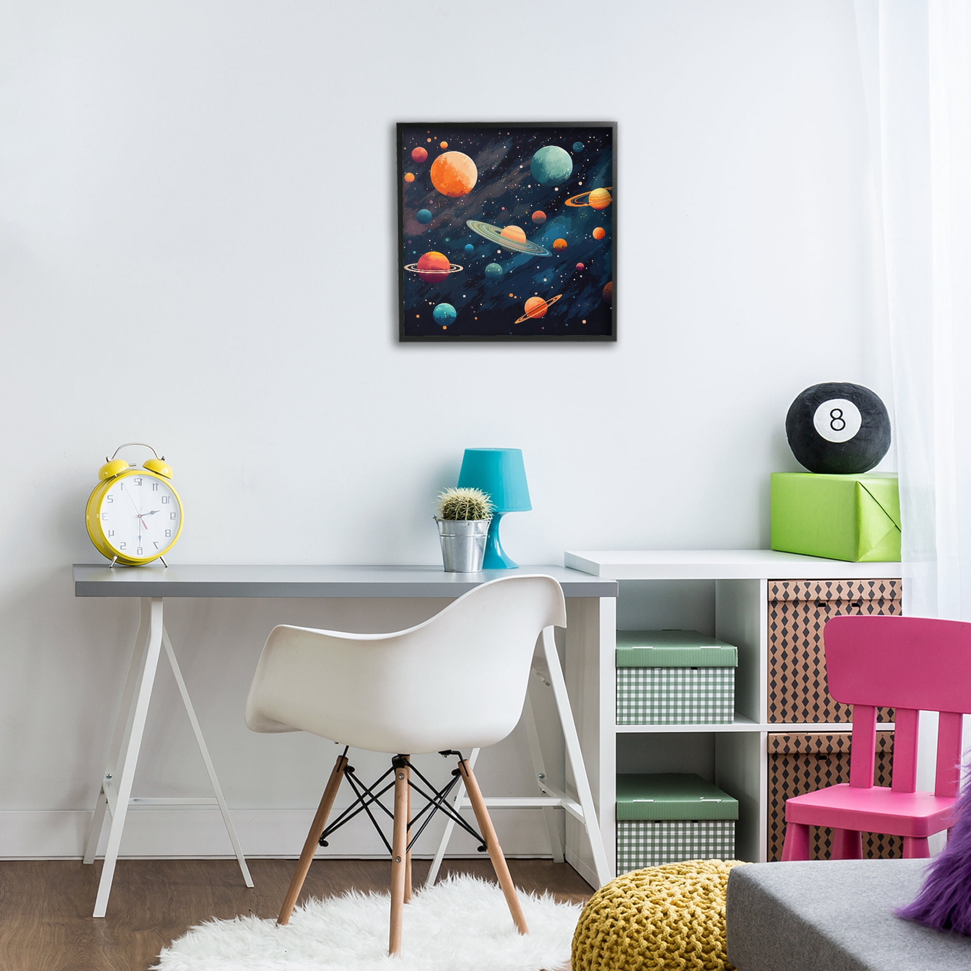 Stupell Industries Orange & Blue Planets in Orbit Black Framed Giclee Art, design by Creative Studio