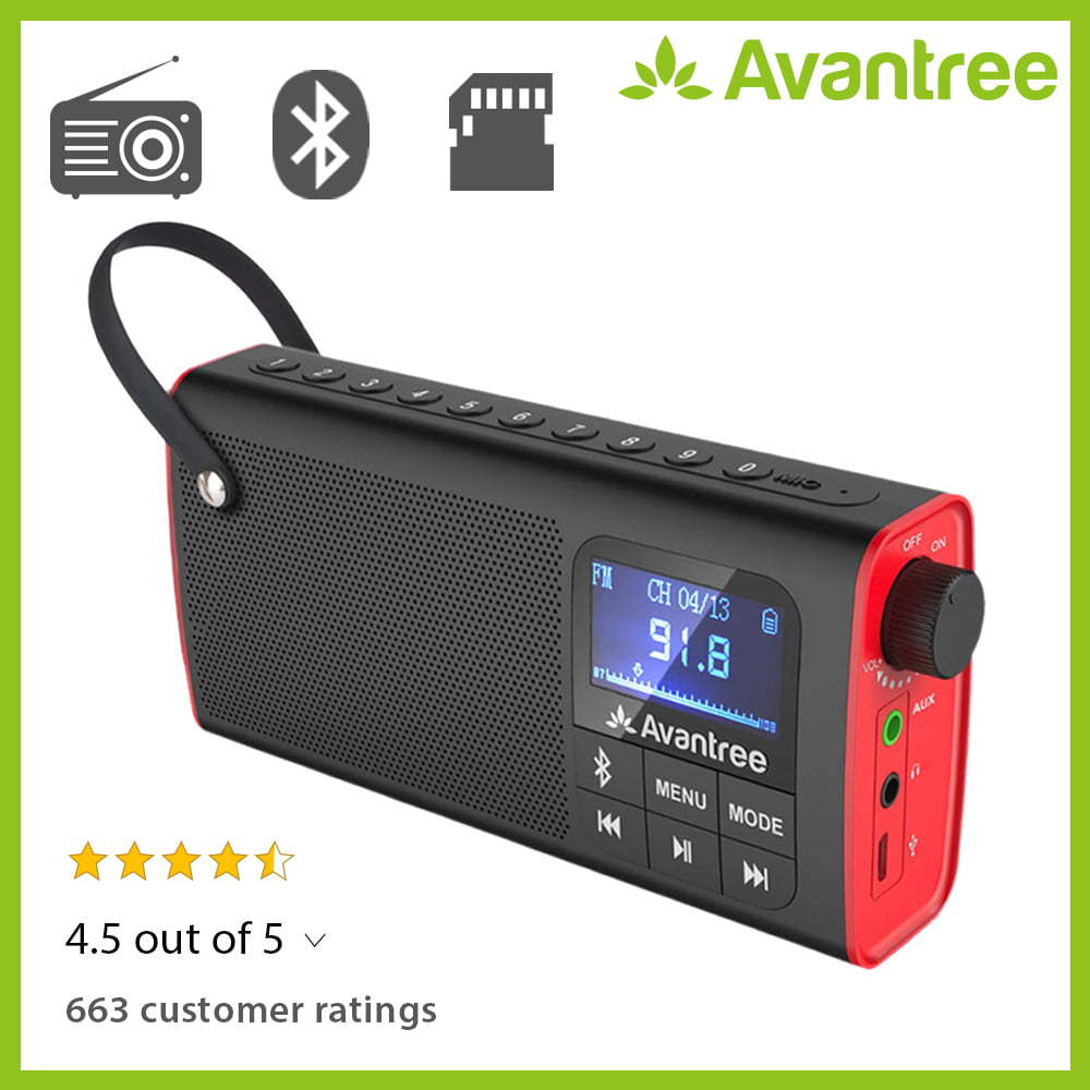 Avantree SP850 Radio FM portátil recargable con altavoz Bluetooth y tarjeta  SD reproductor de MP3 3 en 1, escaneo automático, pantalla LED, pequeño