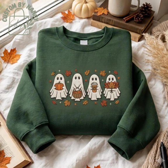 Embroidered Ghost Fall Halloween Ghost Spooky Autumn, Sweatshirt