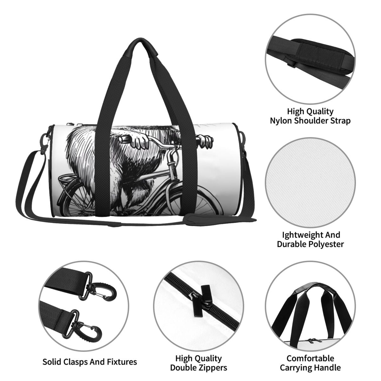 Vsdgher Capybara Riding Bicycle 45L Foldable Duffel Bag, Sports Gym Bag,Overnight Bag, Portable Weekender Bag for Airplanes