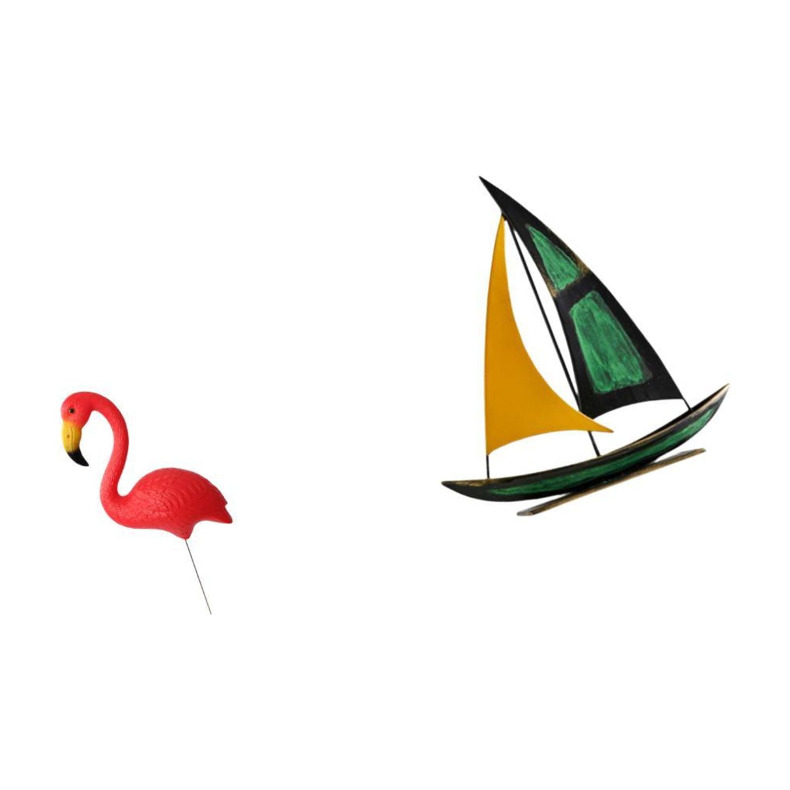 simhoa Flamingo Garden Stake Sculpture and Iron Sailboat Tabletop Ornament Decorative Figurine for Holiday Spring Fairy Garden Yard Art Centerpiece