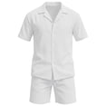 thumbnail image 4 of Yaoyar Men's Summer Linen 2 Piece Sets, Short Sleeve Loose Lapel Button Down Shirts & Shorts Vacation Beach Outfits, 4 of 4