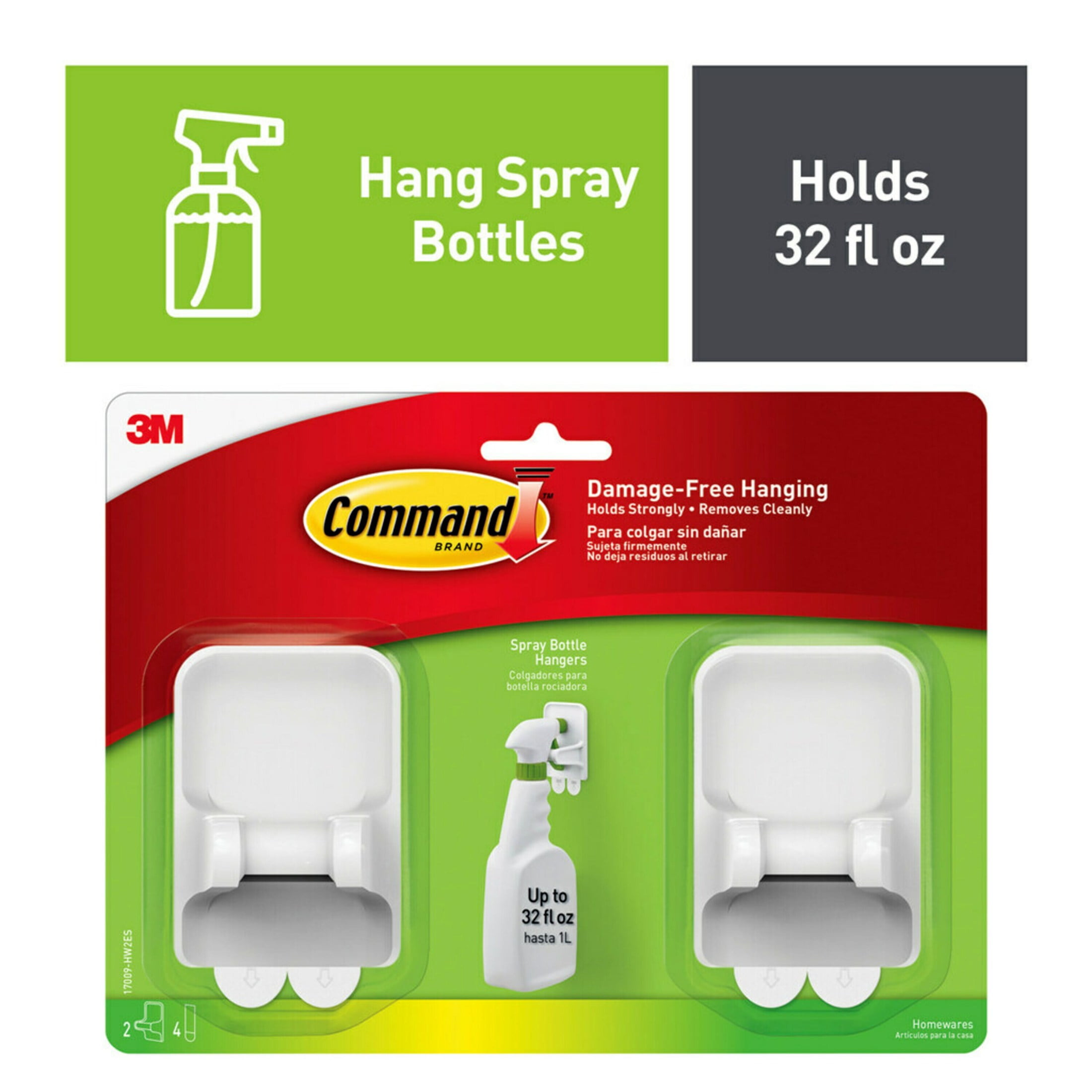 (2 pack) Command Spray Bottle Hangers, 2 White Hangers, 4 Strips