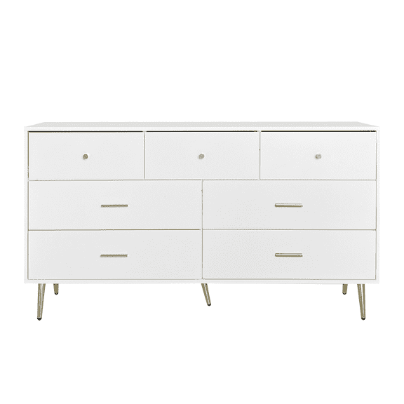 Xukmct 7 Drawers Dresser with Golden Handle and Legs, Storage Cabinet for Home, Living Room, White
